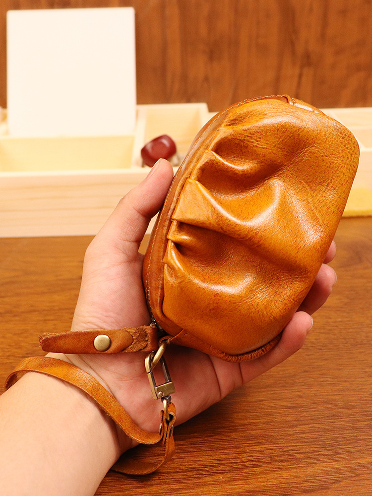 New style vegetable tanned leather retro wrinkled bag lipstick bag