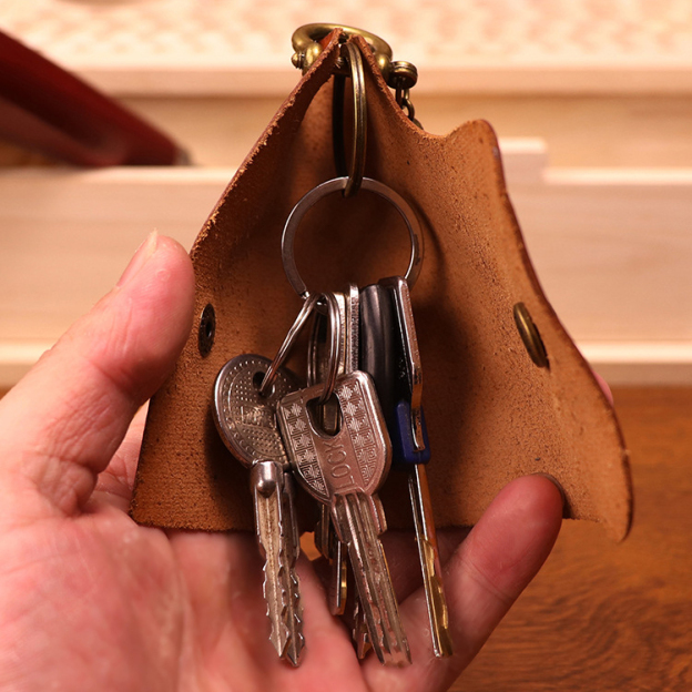 New top layer cowhide vegetable tanned leather key bag