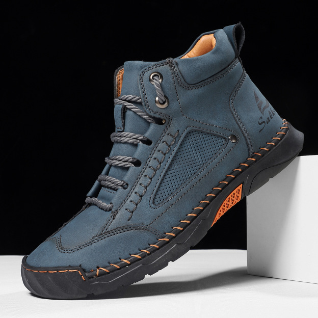 Men's hand-stitched flat boots