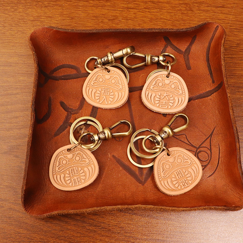 New Chinese style keychain vintage cowhide vegetable tanned leather pendant