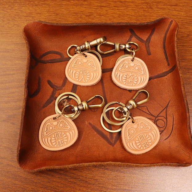 New Chinese style keychain vintage cowhide vegetable tanned leather pendant