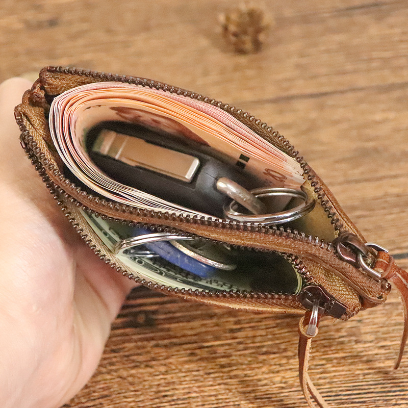 Top layer cowhide vintage distressed coin purse