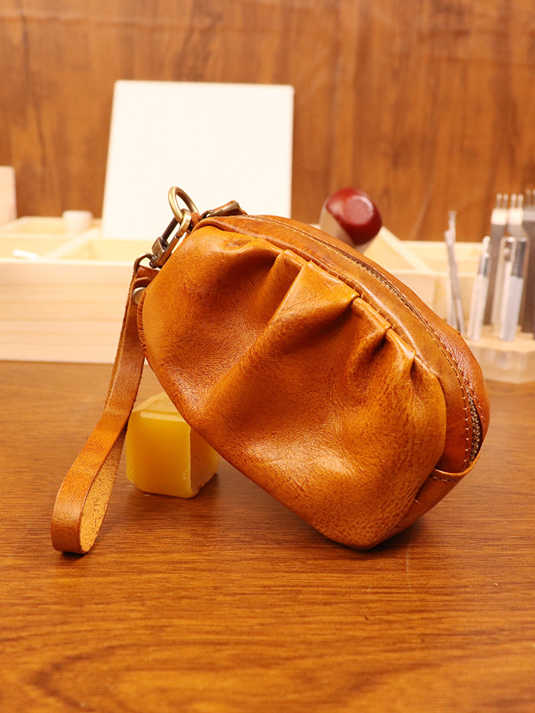New style vegetable tanned leather retro wrinkled bag lipstick bag
