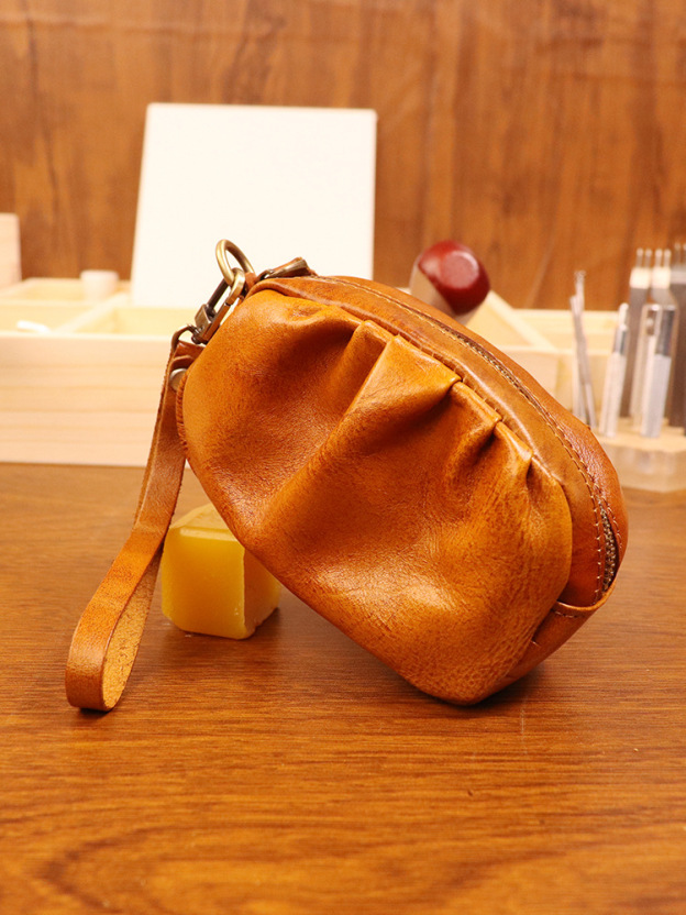 New style vegetable tanned leather retro wrinkled bag lipstick bag
