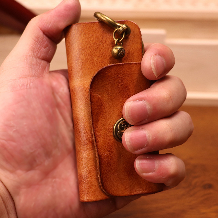 New top layer cowhide vegetable tanned leather key bag