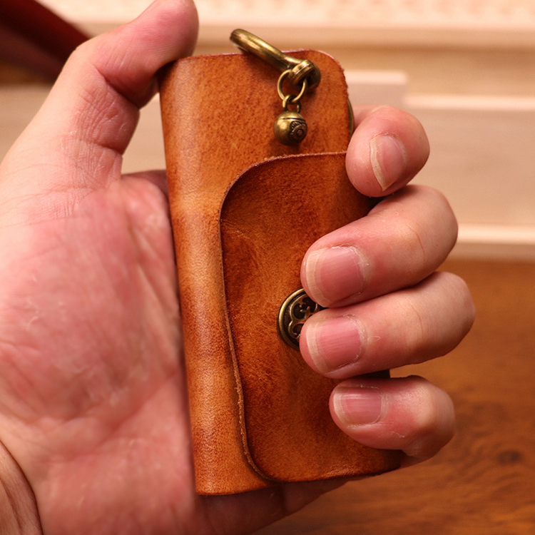 New top layer cowhide vegetable tanned leather key bag