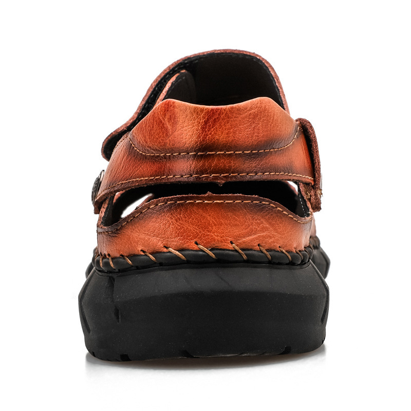 2026 New Summer Men's Genuine Leather Stitched Sandals & Slides