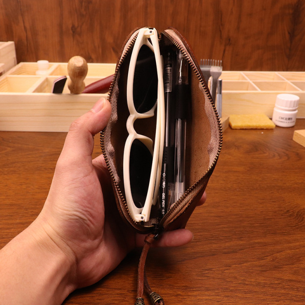 New top layer cowhide pencil case glasses storage bag