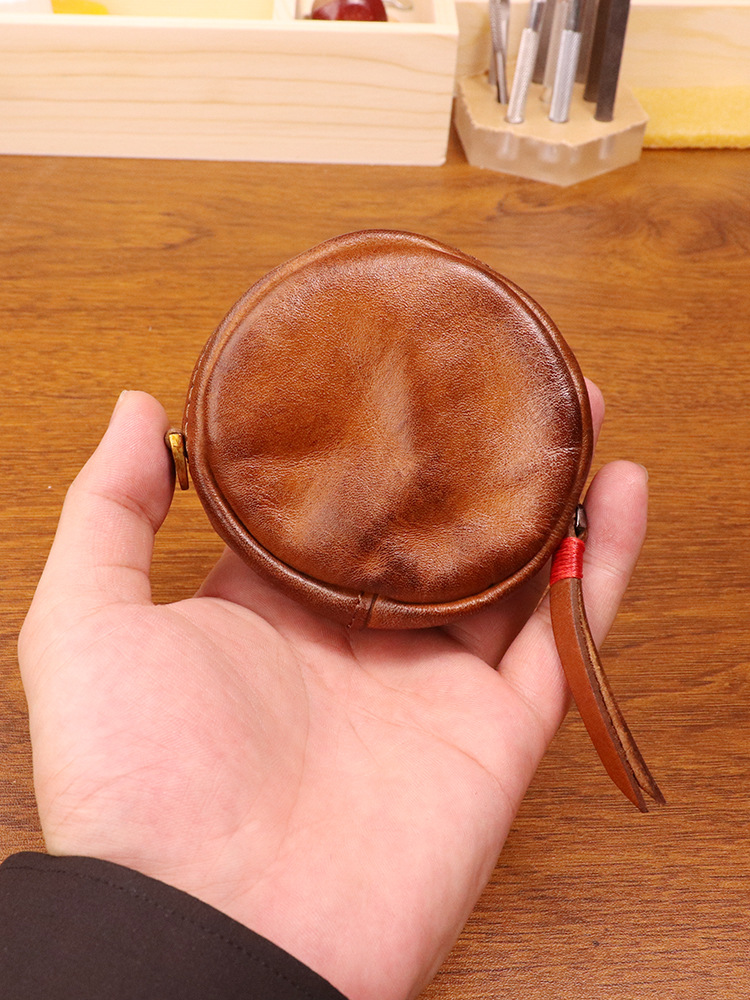 New cowhide coin purse retro handmade headphone bag