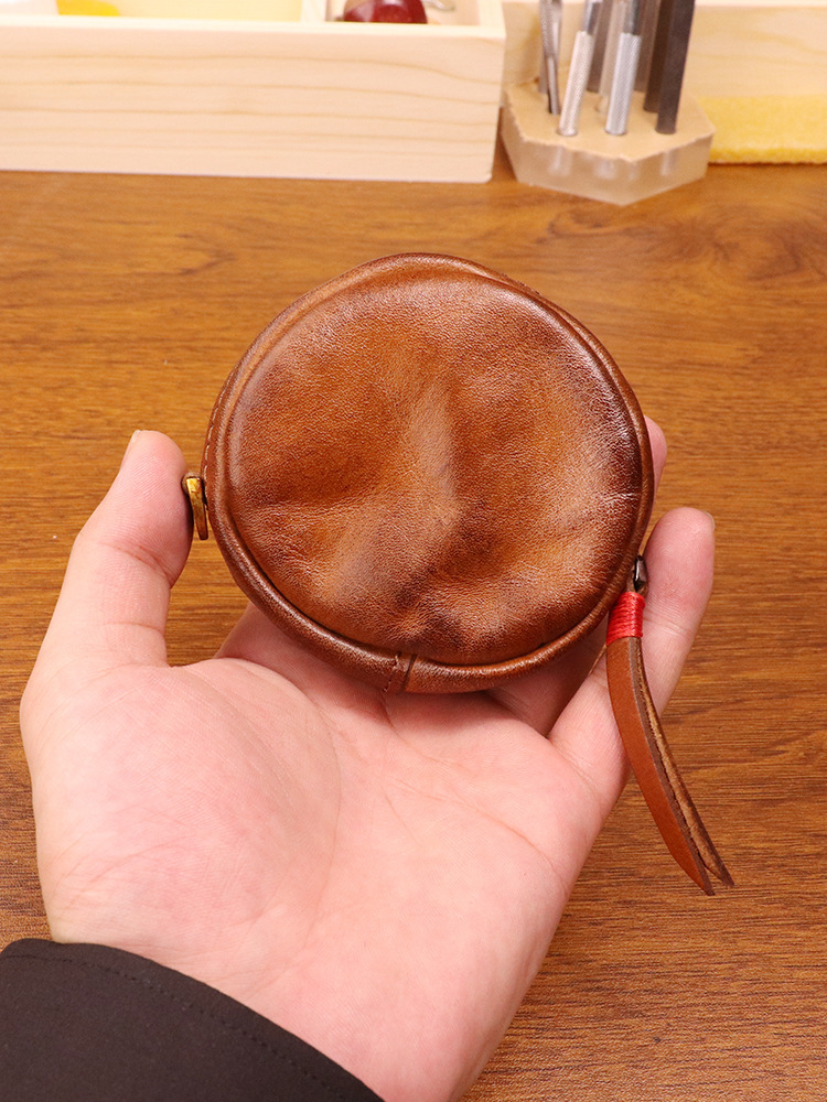 New cowhide coin purse retro handmade headphone bag
