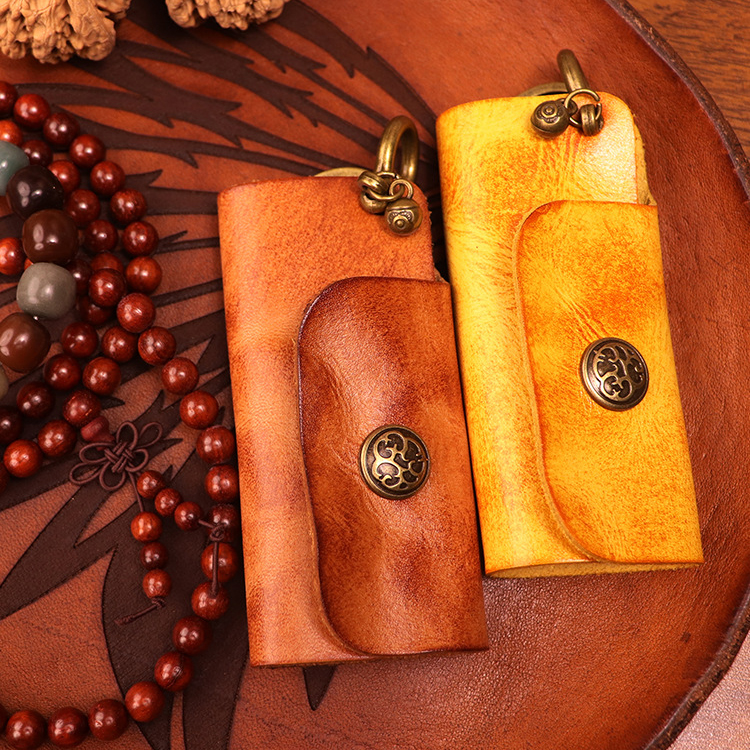 New top layer cowhide vegetable tanned leather key bag