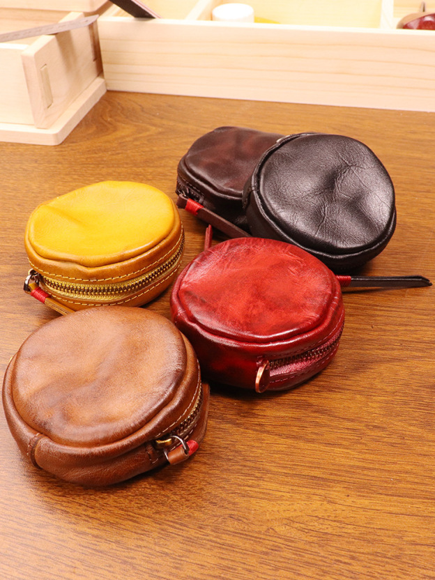 New cowhide coin purse retro handmade headphone bag