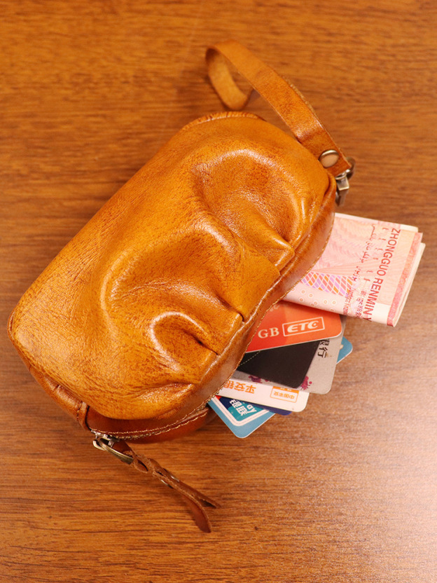 New style vegetable tanned leather retro wrinkled bag lipstick bag