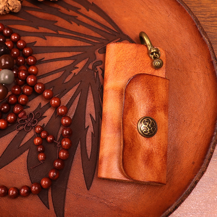 New top layer cowhide vegetable tanned leather key bag