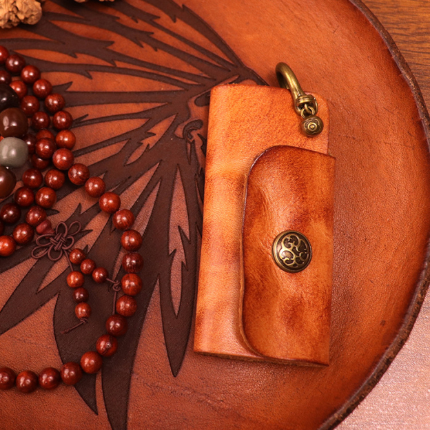 New top layer cowhide vegetable tanned leather key bag