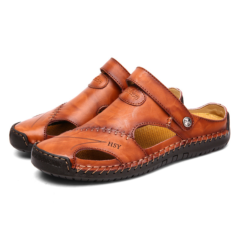 Men's genuine leather beach sandals for summer