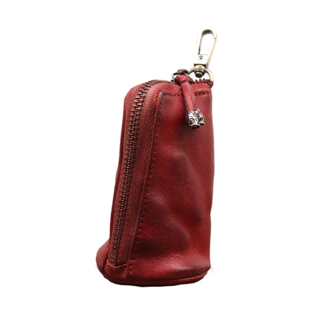 Top layer cowhide vegetable tanned leather vintage distressed key bag