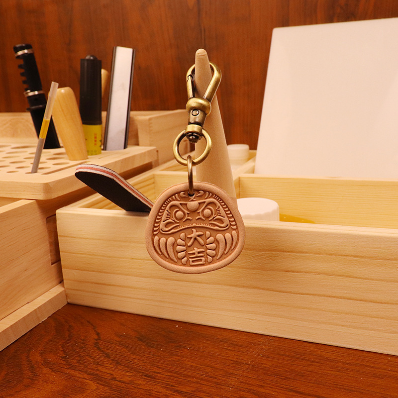 New Chinese style keychain vintage cowhide vegetable tanned leather pe