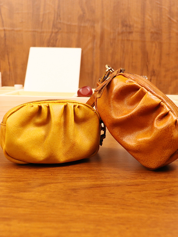 New style vegetable tanned leather retro wrinkled bag lipstick bag