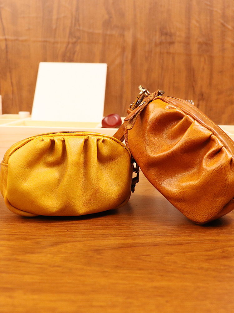 New style vegetable tanned leather retro wrinkled bag lipstick bag