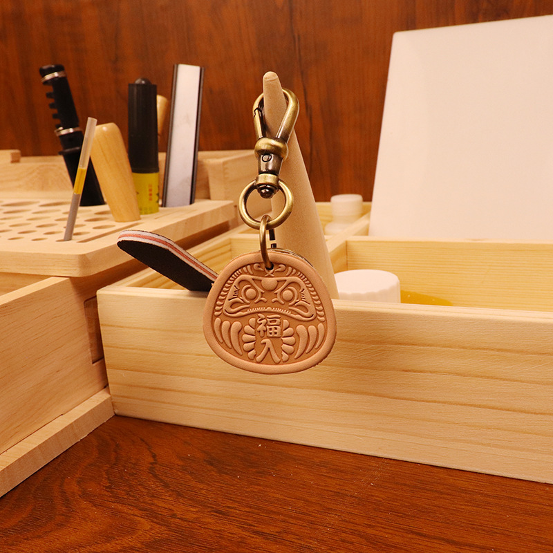 New Chinese style keychain vintage cowhide vegetable tanned leather pendant