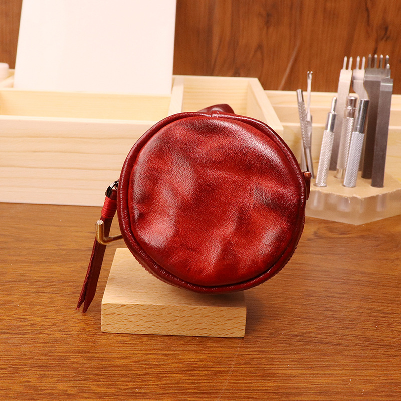 New cowhide coin purse retro handmade headphone bag