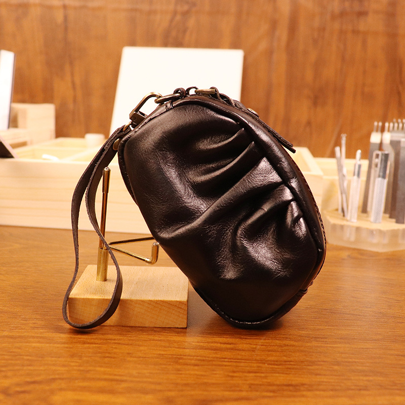 New style vegetable tanned leather retro wrinkled bag lipstick bag