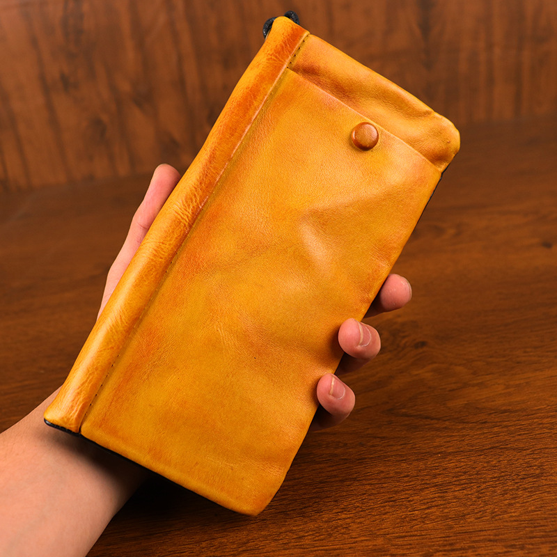 New top layer cowhide handmade long wallet