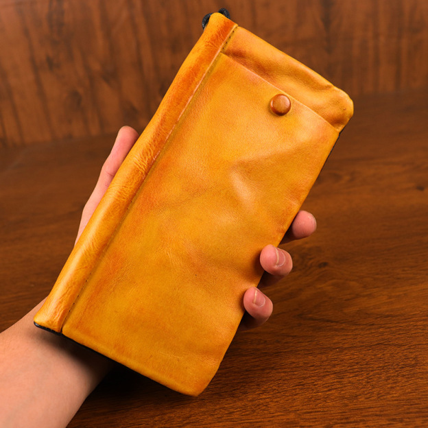 New top layer cowhide handmade long wallet