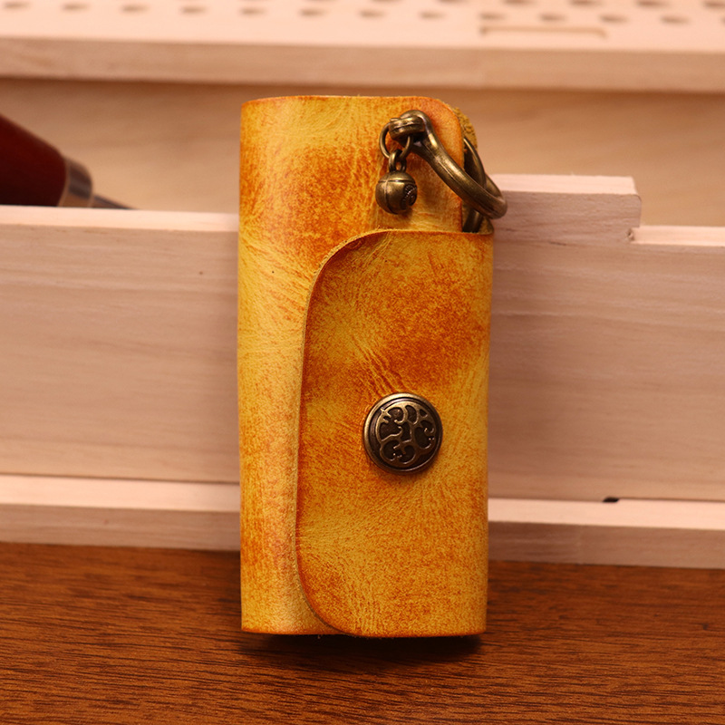 New top layer cowhide vegetable tanned leather key bag