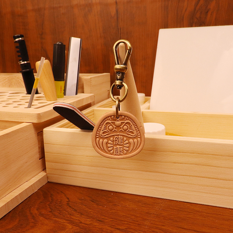 New Chinese style keychain vintage cowhide vegetable tanned leather pendant