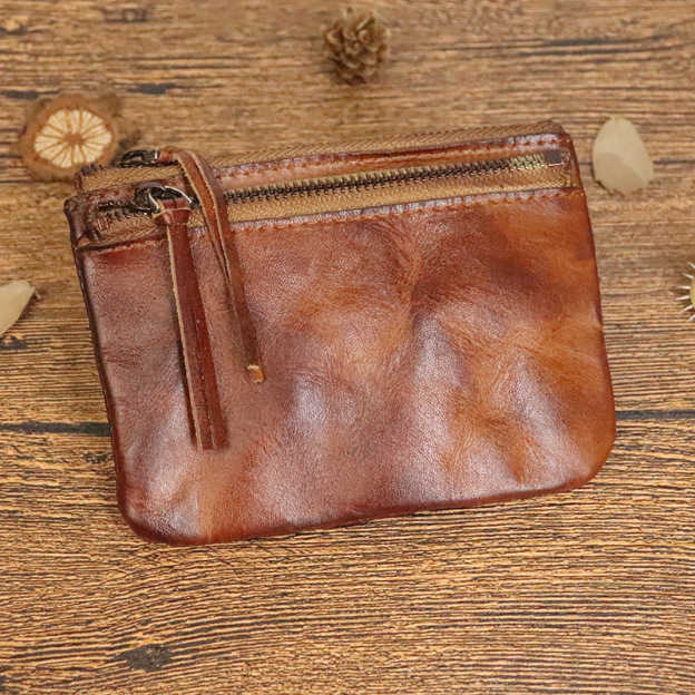 Top layer cowhide vintage distressed coin purse
