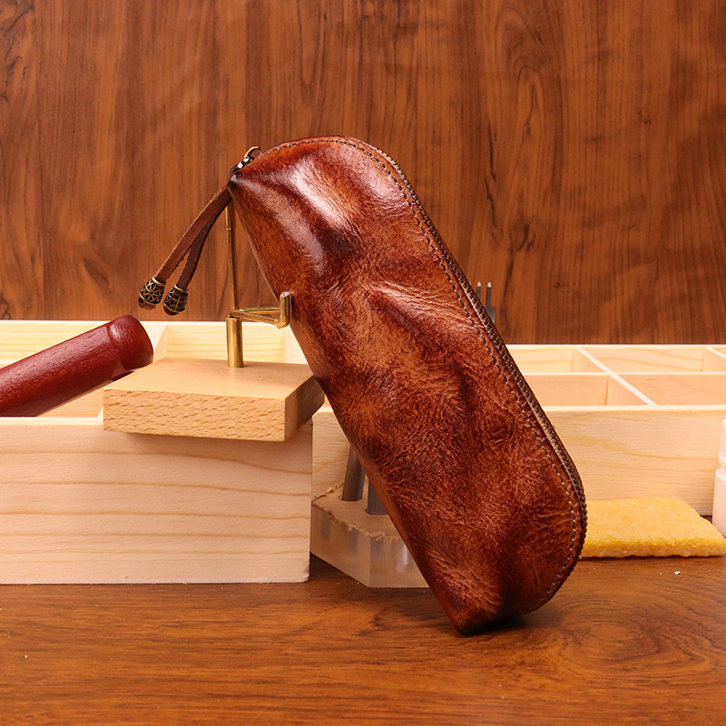 New top layer cowhide pencil case glasses storage bag
