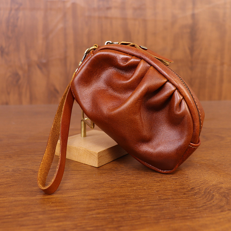 New style vegetable tanned leather retro wrinkled bag lipstick bag
