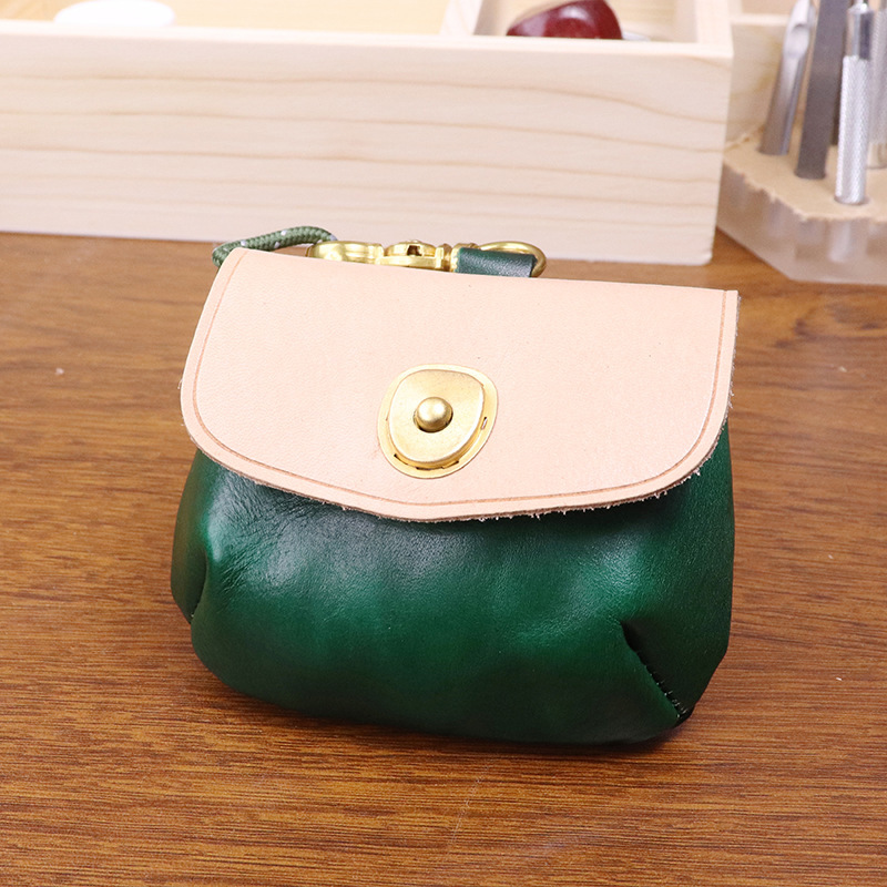 New top layer cowhide headphone bag neck hanging coin purse