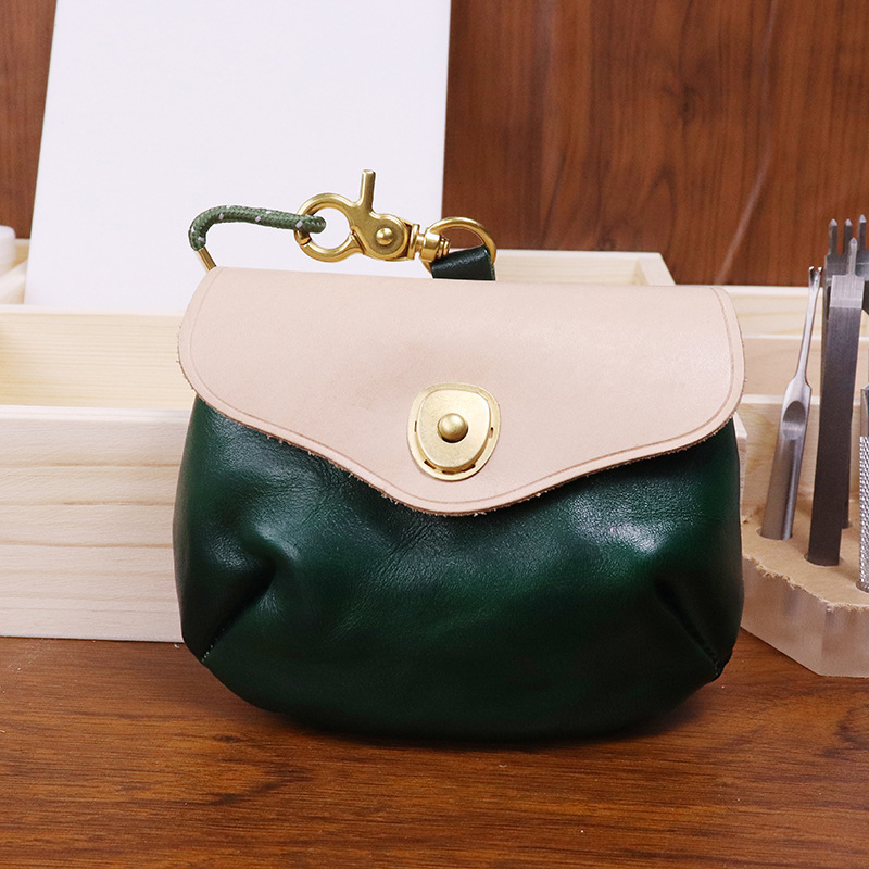 New top layer cowhide headphone bag neck hanging coin purse