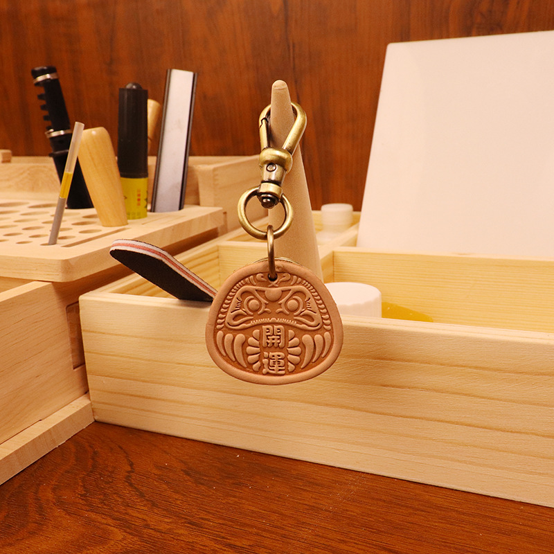 New Chinese style keychain vintage cowhide vegetable tanned leather pendant