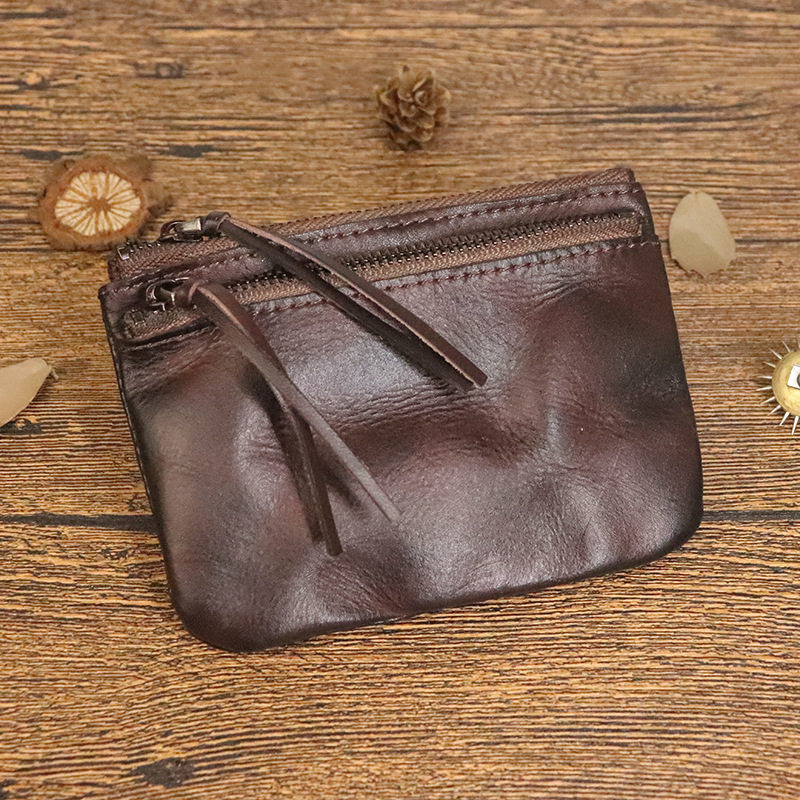 Top layer cowhide vintage distressed coin purse