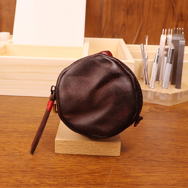 New cowhide coin purse retro handmade headphone bag