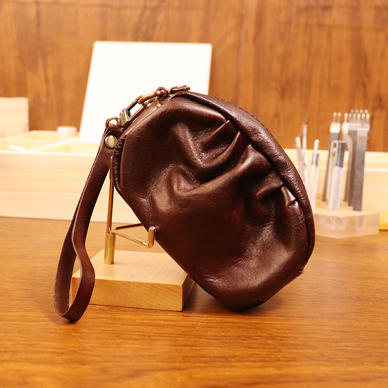 New style vegetable tanned leather retro wrinkled bag lipstick bag