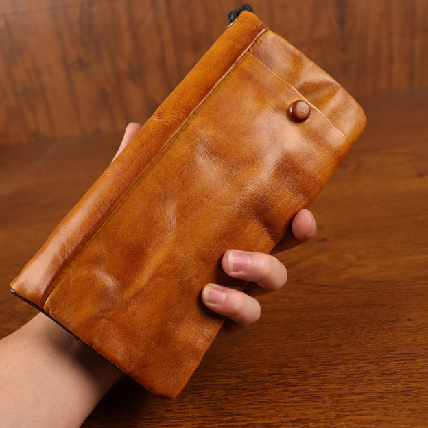 New top layer cowhide handmade long wallet