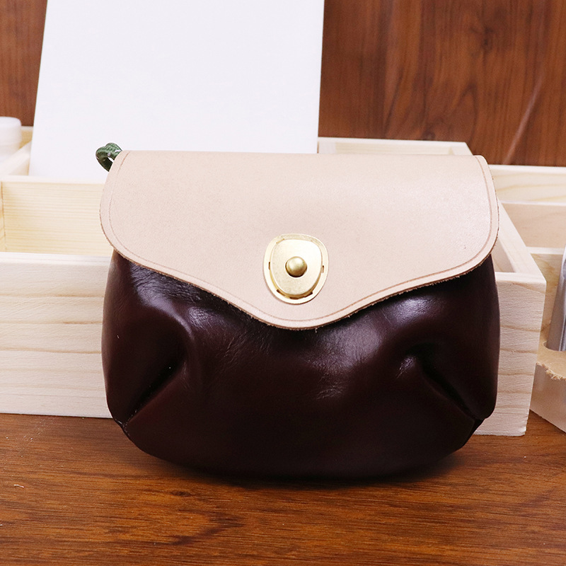 New top layer cowhide headphone bag neck hanging coin purse