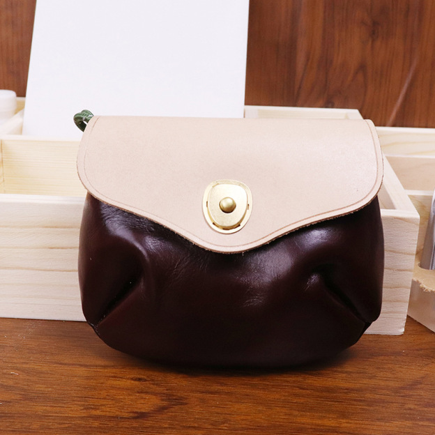 New top layer cowhide headphone bag neck hanging coin purse