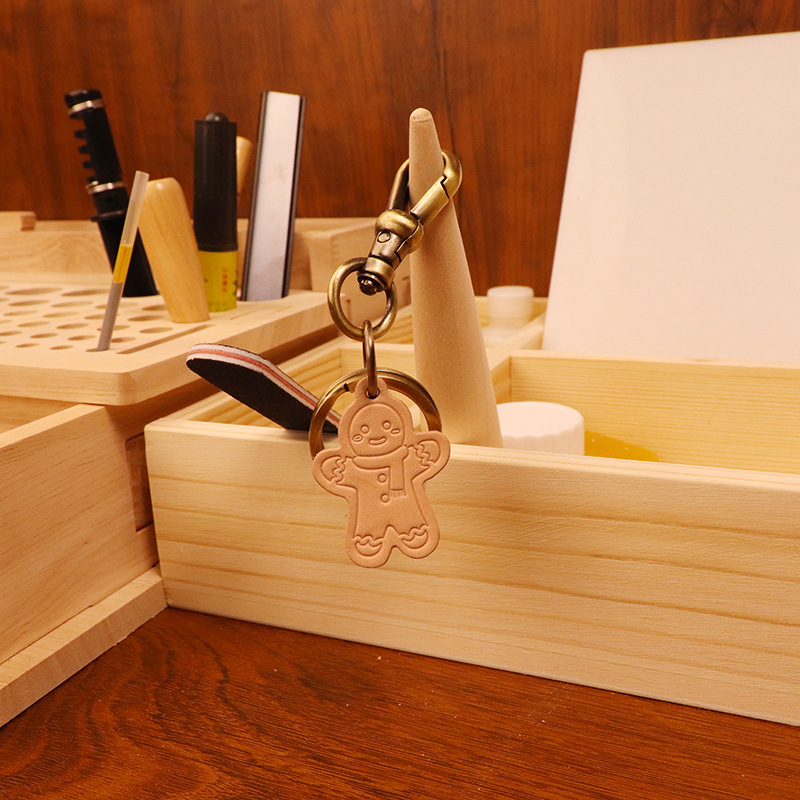 New Chinese style keychain vintage cowhide vegetable tanned leather pendant