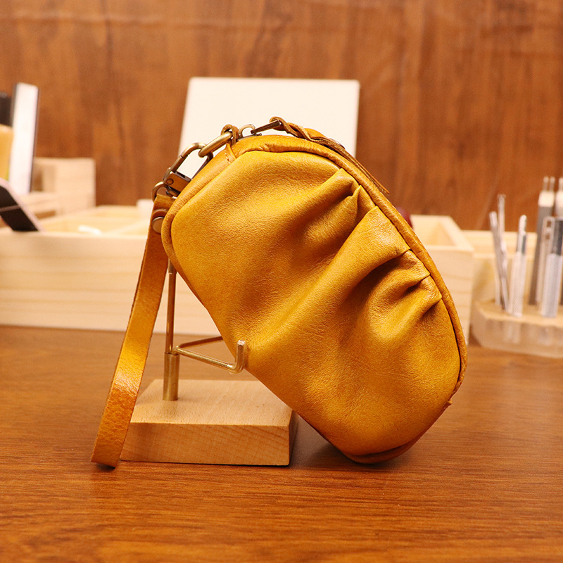 New style vegetable tanned leather retro wrinkled bag lipstick bag