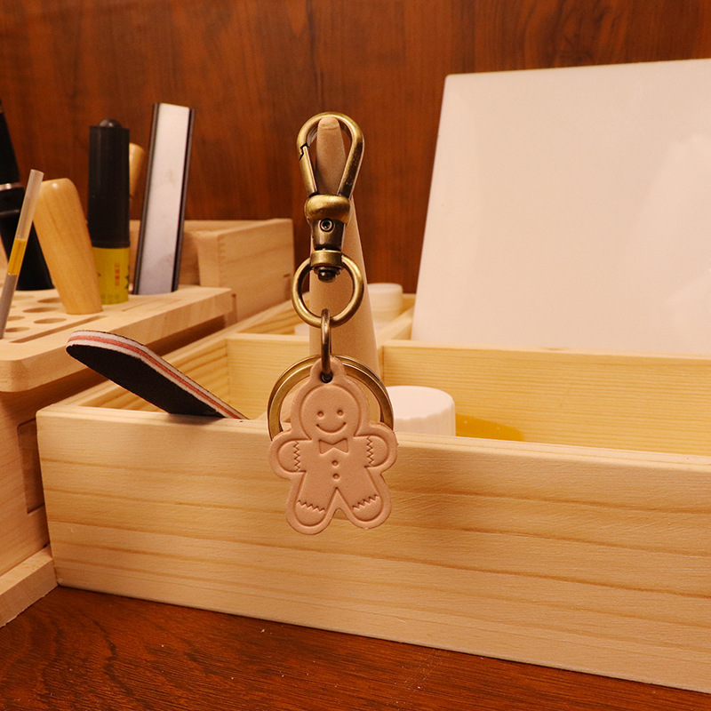 New Chinese style keychain vintage cowhide vegetable tanned leather pendant