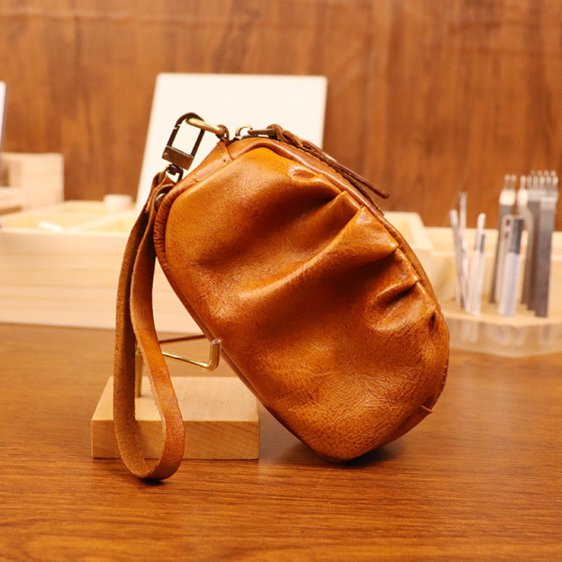 New style vegetable tanned leather retro wrinkled bag lipstick bag