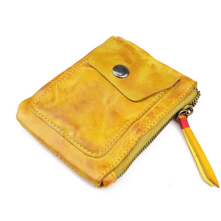 Genuine leather zipper thin simple pleated coin purse card holder