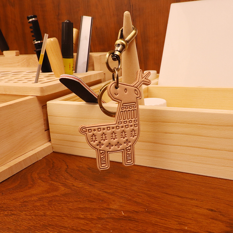 New Chinese style keychain vintage cowhide vegetable tanned leather pendant