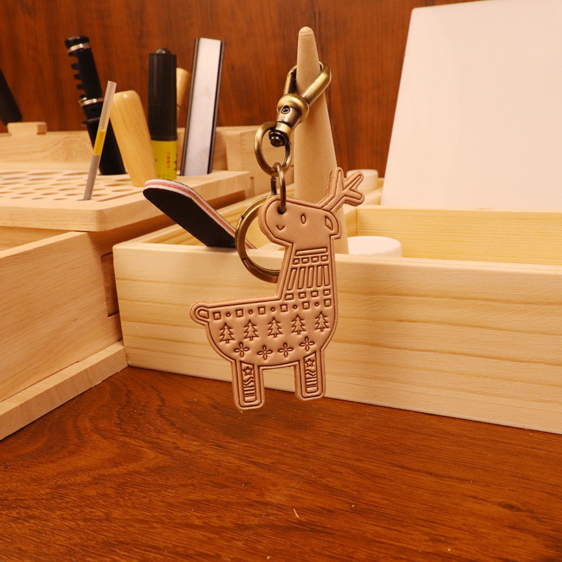 New Chinese style keychain vintage cowhide vegetable tanned leather pendant